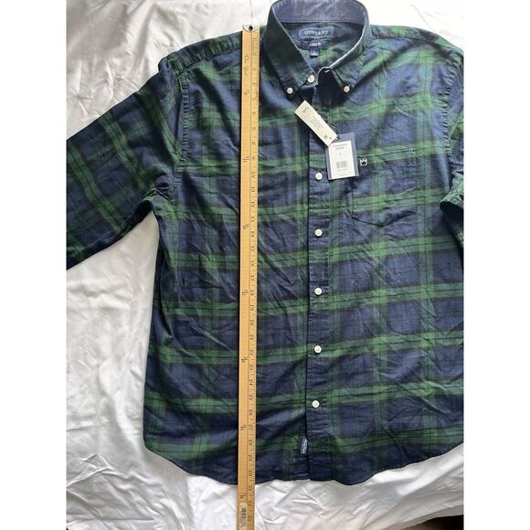 New Crown and Ivy Classic Fit‎ Green Blue Plaid Light Flannel Shirt Mens L - Picture 9 of 9